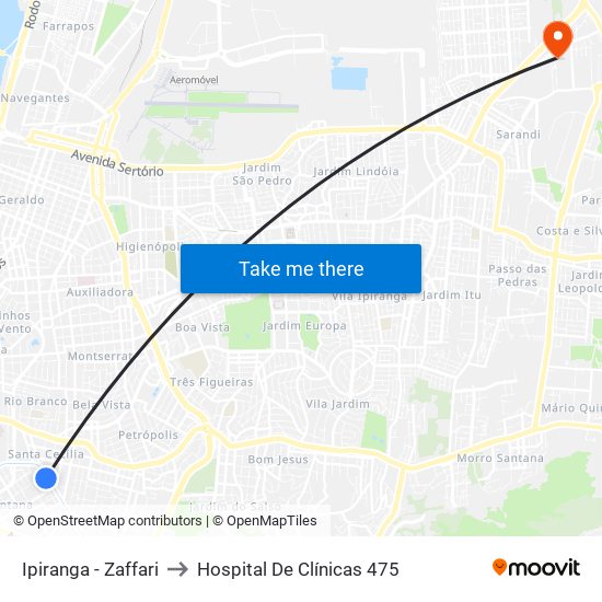 Ipiranga - Zaffari to Hospital De Clínicas 475 map
