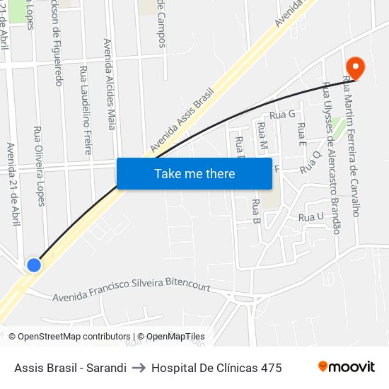 Assis Brasil - Sarandi to Hospital De Clínicas 475 map