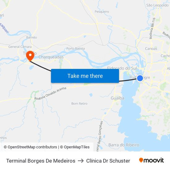 Terminal Borges De Medeiros to Clínica Dr Schuster map