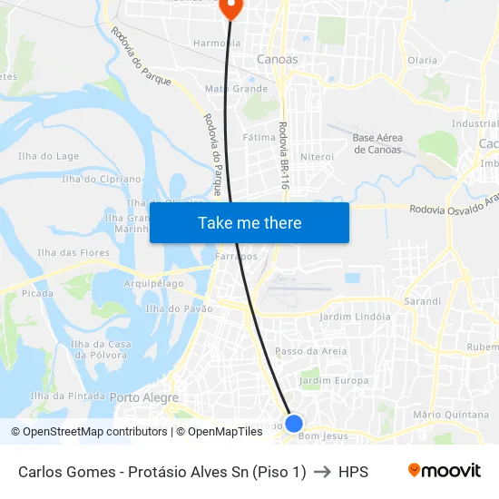 Carlos Gomes - Protásio Alves Sn (Piso 1) to HPS map
