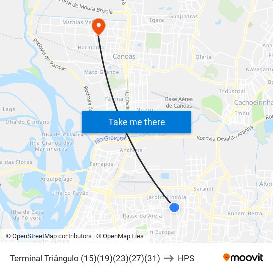 Terminal Triângulo (15)(19)(23)(27)(31) to HPS map