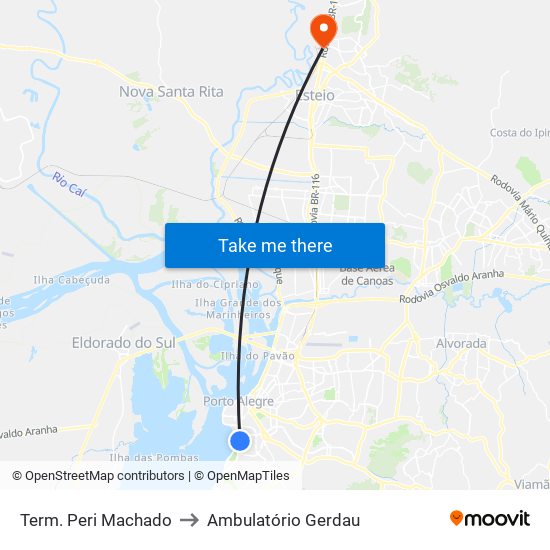 Term. Peri Machado to Ambulatório Gerdau map