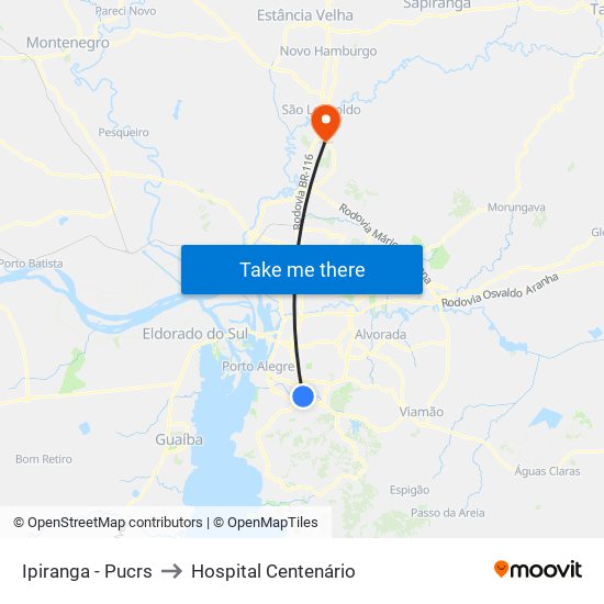 Ipiranga - Pucrs to Hospital Centenário map