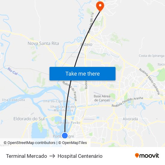 Terminal Mercado to Hospital Centenário map