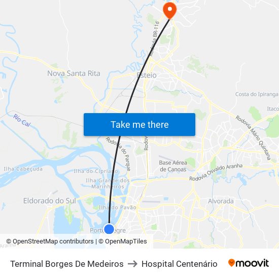 Terminal Borges De Medeiros to Hospital Centenário map