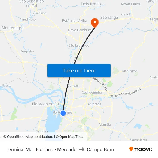 Terminal Mal. Floriano - Mercado to Campo Bom map