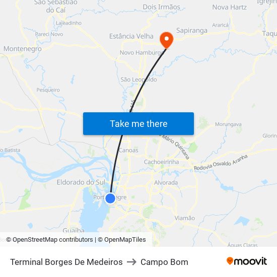 Terminal Borges De Medeiros to Campo Bom map