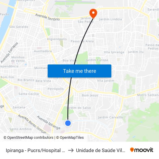 Ipiranga - Pucrs/Hospital São Lucas to Unidade de Saúde Vila Floresta map