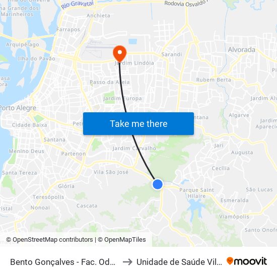 Bento Gonçalves - Fac. Odontologia Cb to Unidade de Saúde Vila Floresta map