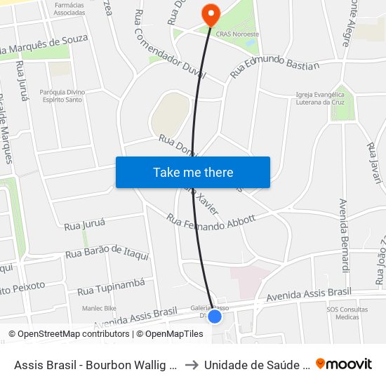 Assis Brasil - Bourbon Wallig (Fora Do Corredor) to Unidade de Saúde Vila Floresta map