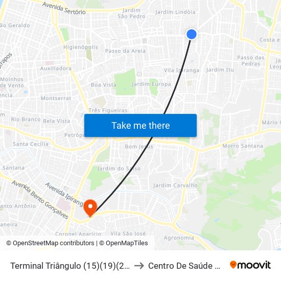 Terminal Triângulo (15)(19)(23)(27)(31) to Centro De Saúde Murialdo map