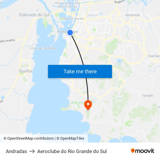 Andradas to Aeroclube do Rio Grande do Sul map