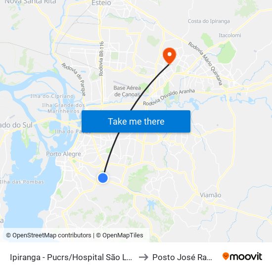Ipiranga - Pucrs/Hospital São Lucas to Posto José Ramos map