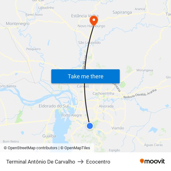 Terminal Antônio De Carvalho to Ecocentro map