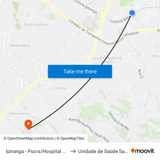 Ipiranga - Pucrs/Hospital São Lucas to Unidade de Saúde Sao Rafael map