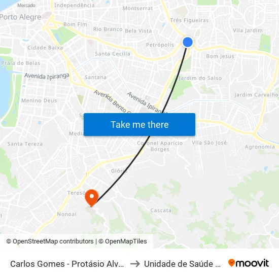 Carlos Gomes - Protásio Alves Sn (Piso 1) to Unidade de Saúde Sao Rafael map