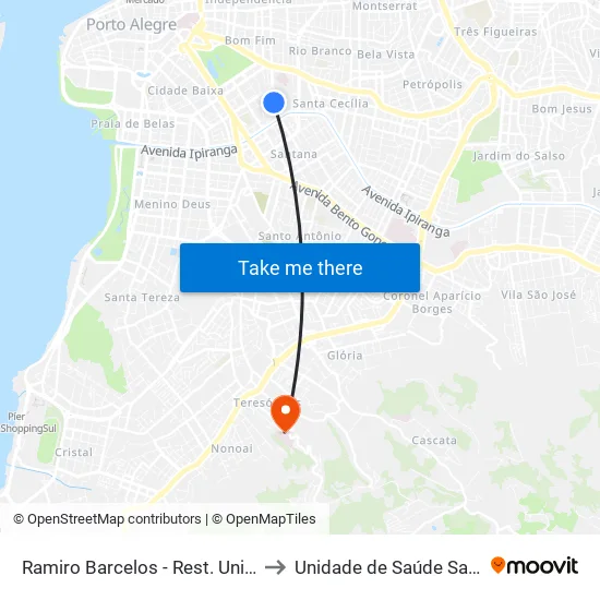 Ramiro Barcelos - Rest. Universitário to Unidade de Saúde Sao Rafael map