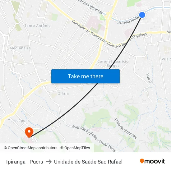 Ipiranga - Pucrs to Unidade de Saúde Sao Rafael map
