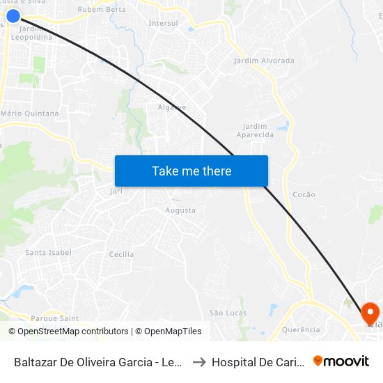 Baltazar De Oliveira Garcia - Leopoldina (Fora Do Corredor) to Hospital De Caridade De Viamão map