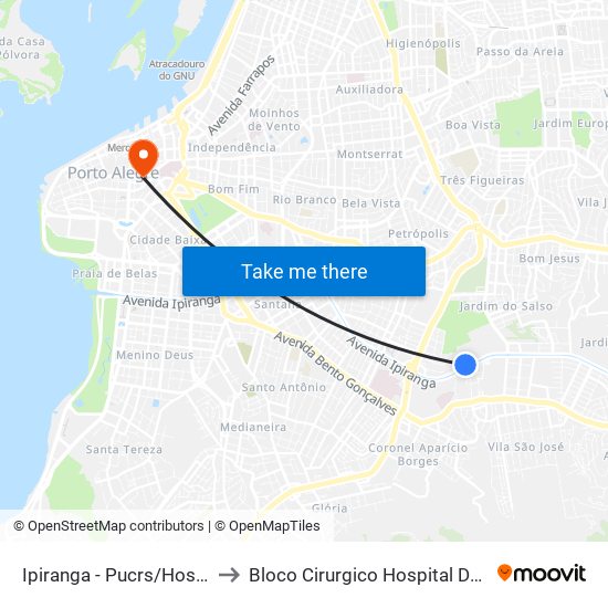 Ipiranga - Pucrs/Hospital São Lucas to Bloco Cirurgico Hospital Dom Vicente Scherer map