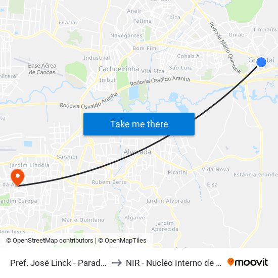 Pref. José Linck - Parada 82 (Rodoviária) to NIR - Nucleo Interno de Regulacao / hnsc map