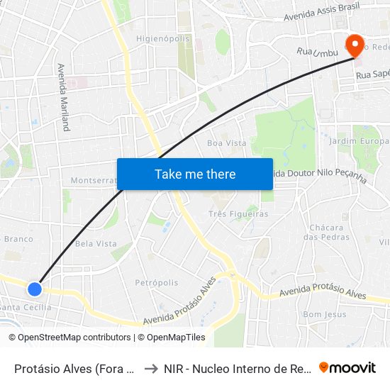 Protásio Alves (Fora Do Corredor) to NIR - Nucleo Interno de Regulacao / hnsc map