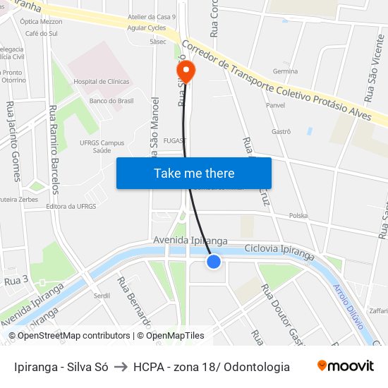 Ipiranga - Silva Só to HCPA - zona 18/ Odontologia map