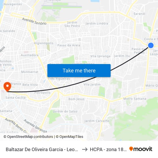 Baltazar De Oliveira Garcia - Leopoldina (Fora Do Corredor) to HCPA - zona 18/ Odontologia map