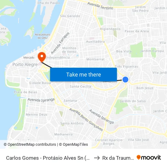 Carlos Gomes - Protásio Alves Sn (Piso 1) to Rx da Traumato map