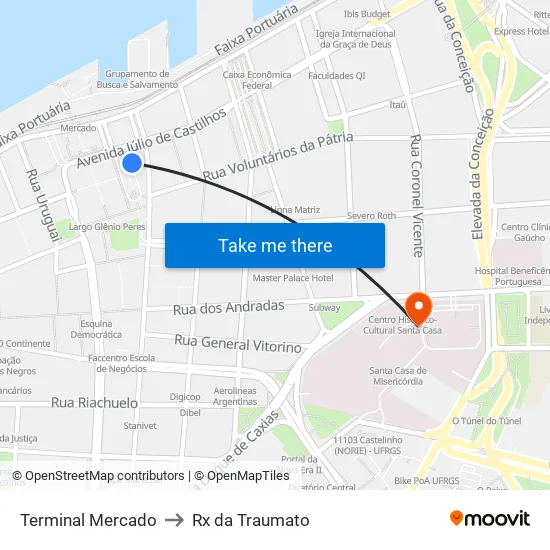 Terminal Mercado to Rx da Traumato map