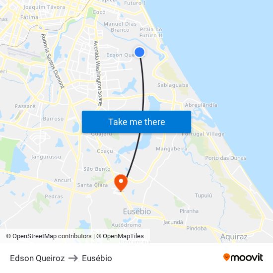 Edson Queiroz to Eusébio map