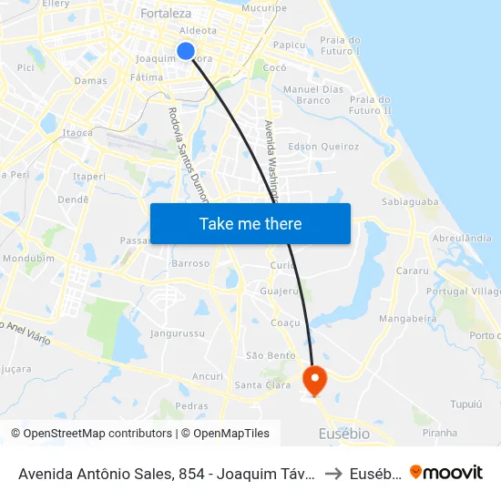 Avenida Antônio Sales, 854 - Joaquim Távora to Eusébio map