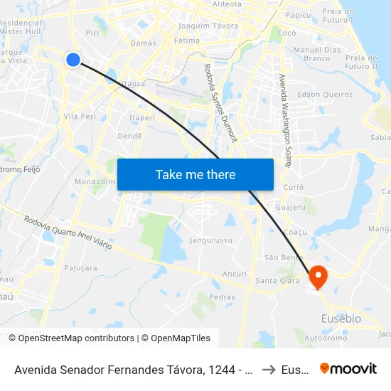 Avenida Senador Fernandes Távora, 1244 - Henrique Jorge to Eusébio map