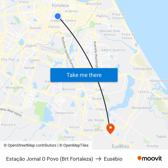 Estação Jornal O Povo (Brt Fortaleza) to Eusébio map