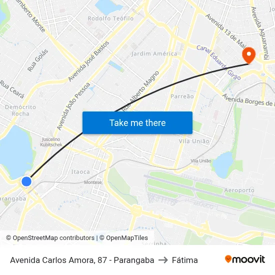 Avenida Carlos Amora, 87 - Parangaba to Fátima map