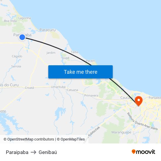 Paraipaba to Genibaú map