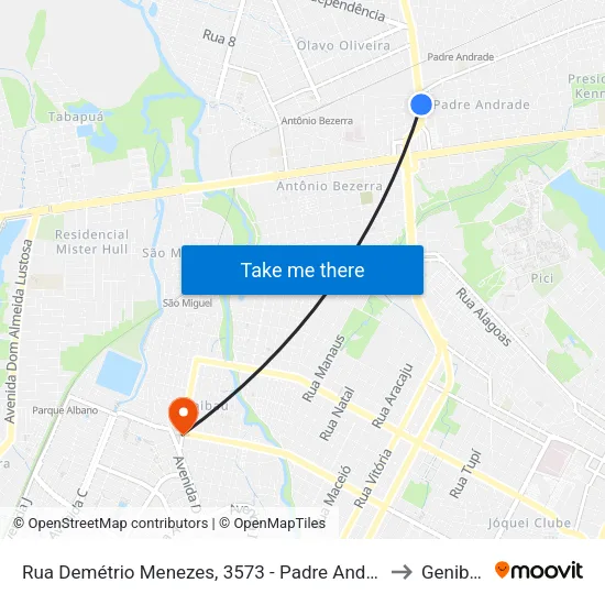 Rua Demétrio Menezes, 3573 - Padre Andrade to Genibaú map