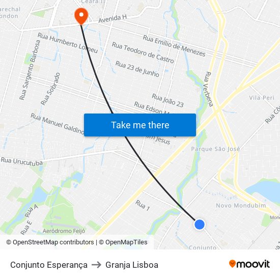 Conjunto Esperança to Granja Lisboa map