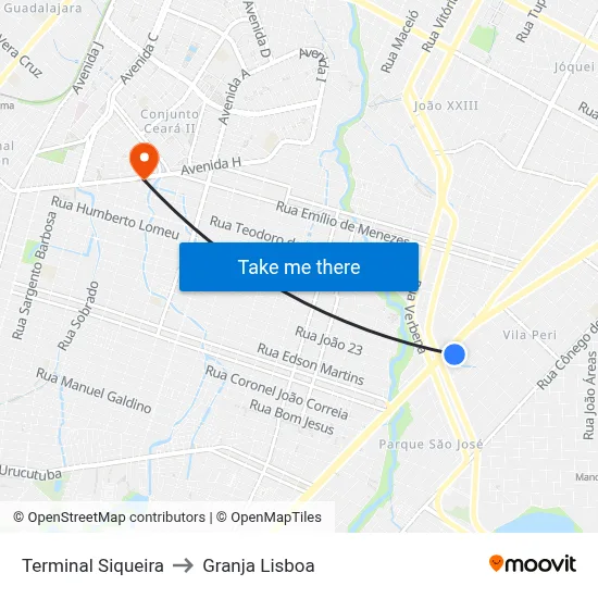 Terminal Siqueira to Granja Lisboa map