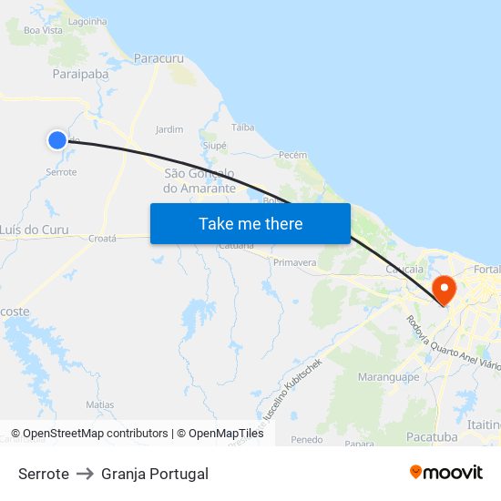 Serrote to Granja Portugal map