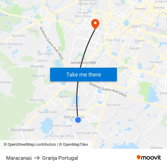 Maracanaú to Granja Portugal map