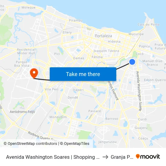 Avenida Washington Soares | Shopping Iguatemi - Edson Queiroz to Granja Portugal map