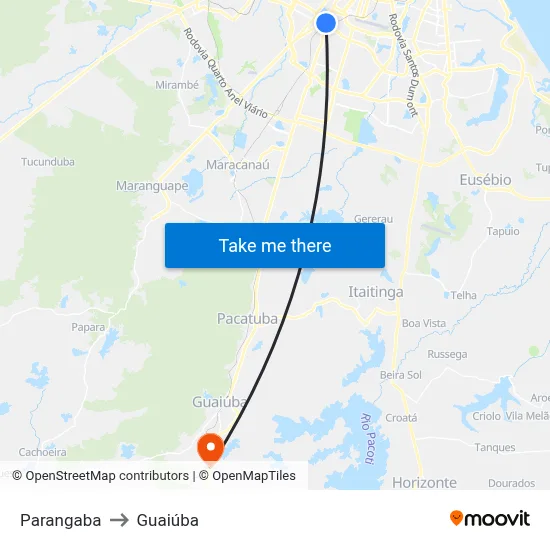 Parangaba to Guaiúba map