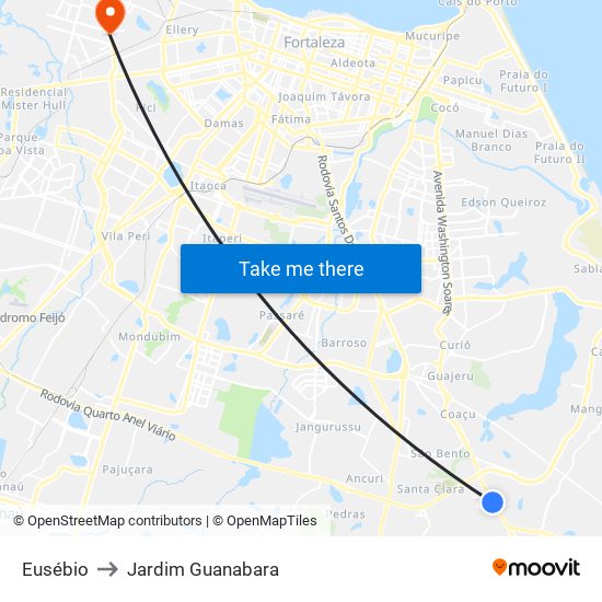 Eusébio to Jardim Guanabara map