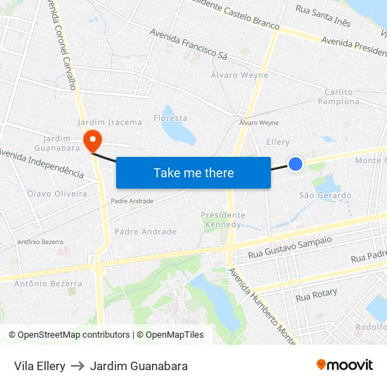 Vila Ellery to Jardim Guanabara map