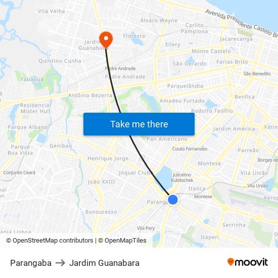 Parangaba to Jardim Guanabara map