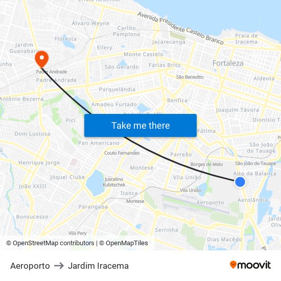 Aeroporto to Jardim Iracema map