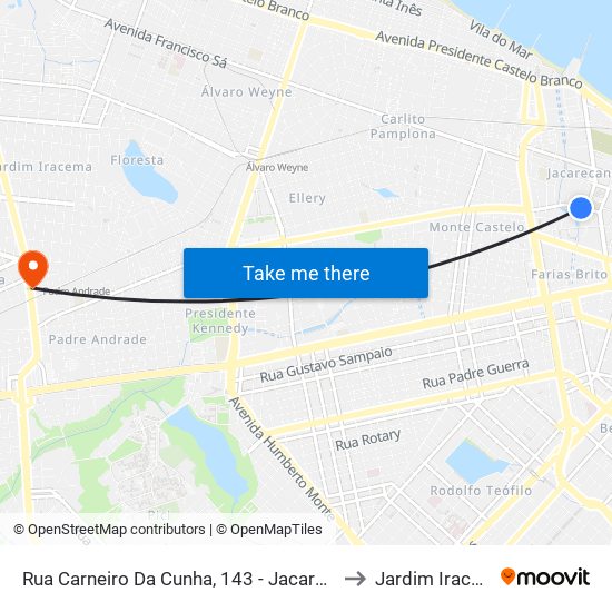 Rua Carneiro Da Cunha, 143 - Jacarecanga to Jardim Iracema map