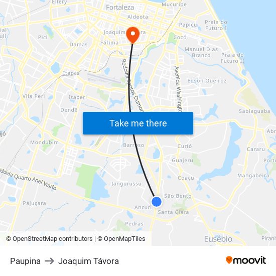 Paupina to Joaquim Távora map