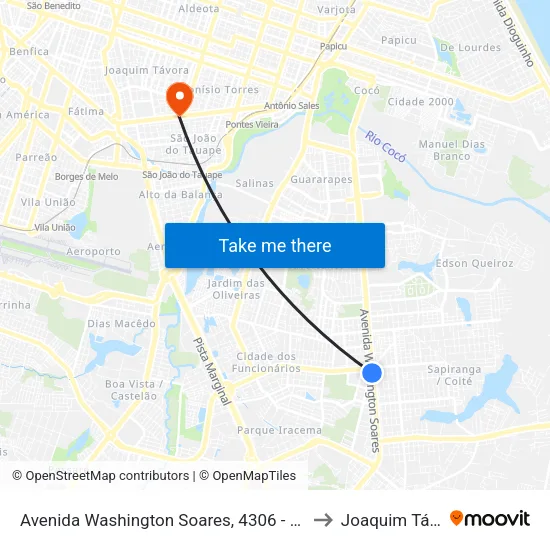 Avenida Washington Soares, 4306 - Cambeba to Joaquim Távora map